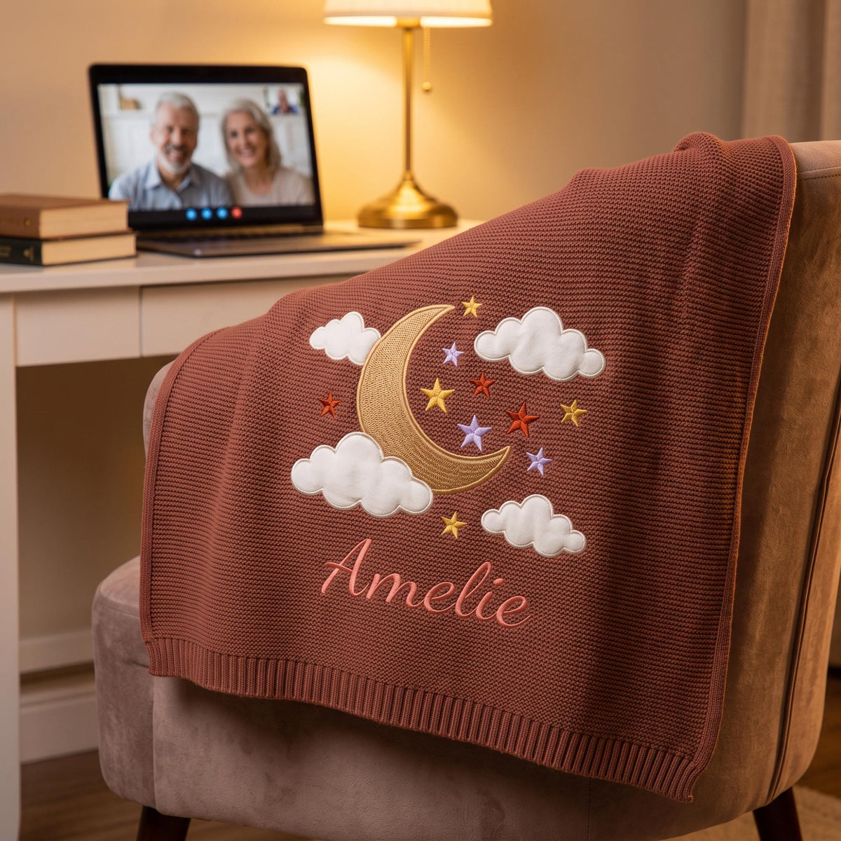 Custom Moon& Star Baby Knitted Embroidery Blanket