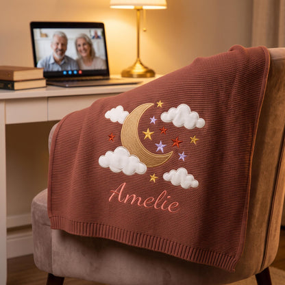 Custom Moon& Star Baby Knitted Embroidery Blanket