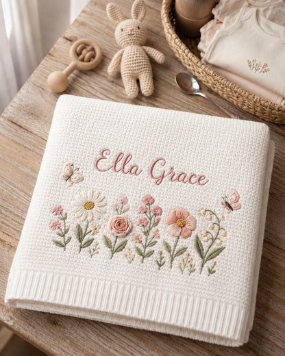 Personalized Floral Embroidered Baby Blanket