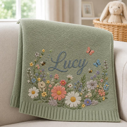Personalized Floral And Butterfly Baby Blanket Embroidery