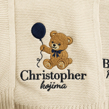 Personalized Teddy Bear Embroidered Baby Blanket