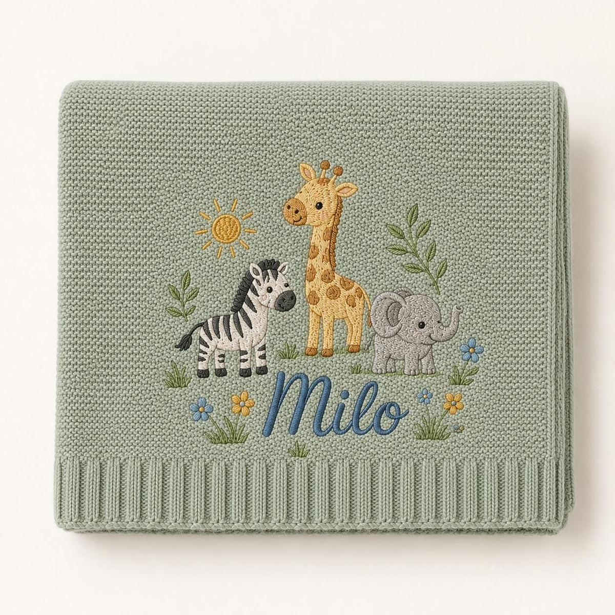 Personalized Embroidery Safari Baby Blanket with Name