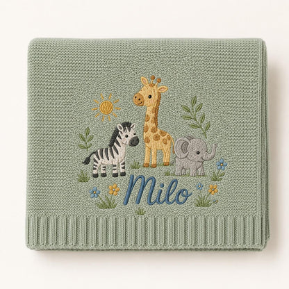 Personalized Embroidery Safari Baby Blanket with Name