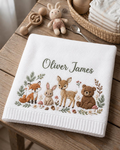 Personalized Woodland Embroidered Baby Blanket