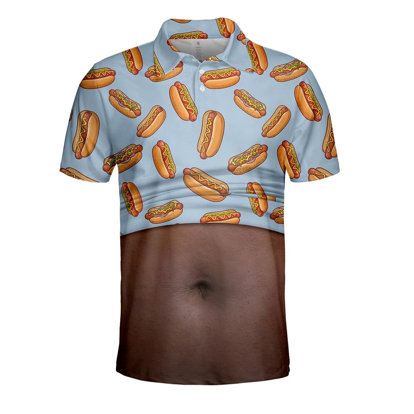 Hot Dog Belly Polo Shirt for Men, Dad Bod Illusion Shirt, BBQ Party Polo