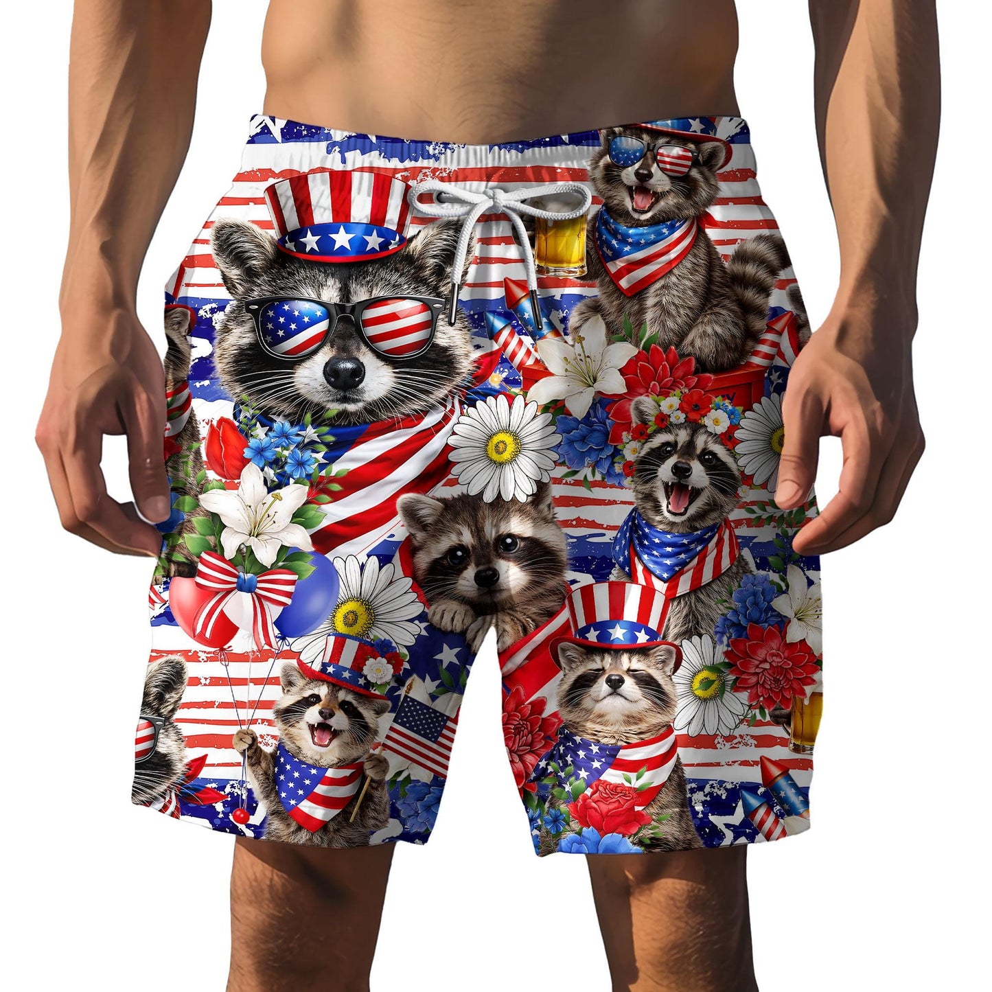 Patriotic Raccoon Hawaiian Shirt, Uncle Sam USA Aloha Button Down
