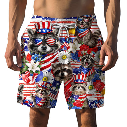 Patriotic Raccoon Hawaiian Shirt, Uncle Sam USA Aloha Button Down
