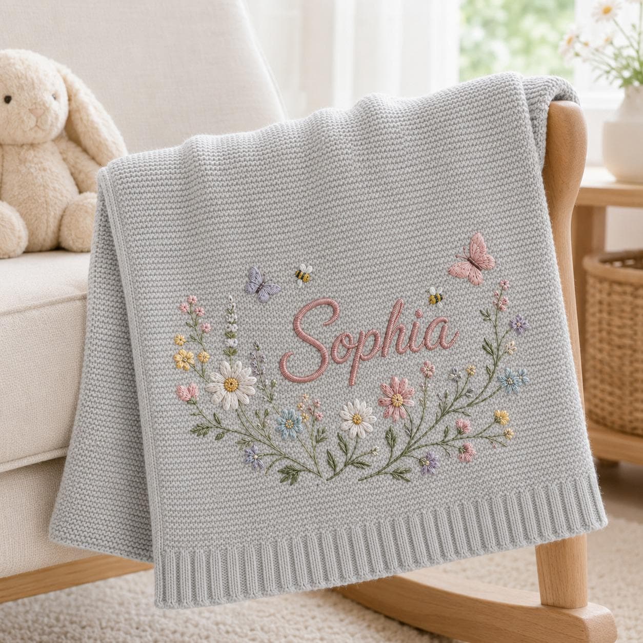Personalized Embroidery Floral Wreath Baby Blanket