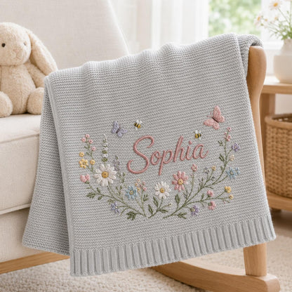 Personalized Embroidery Floral Wreath Baby Blanket