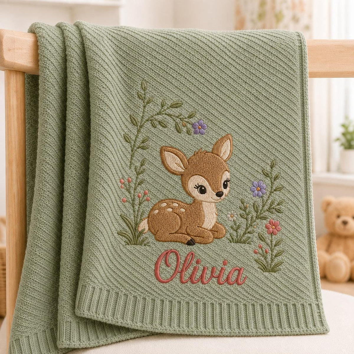 Soft Knitted Embroidery Custom Name Baby Blanket