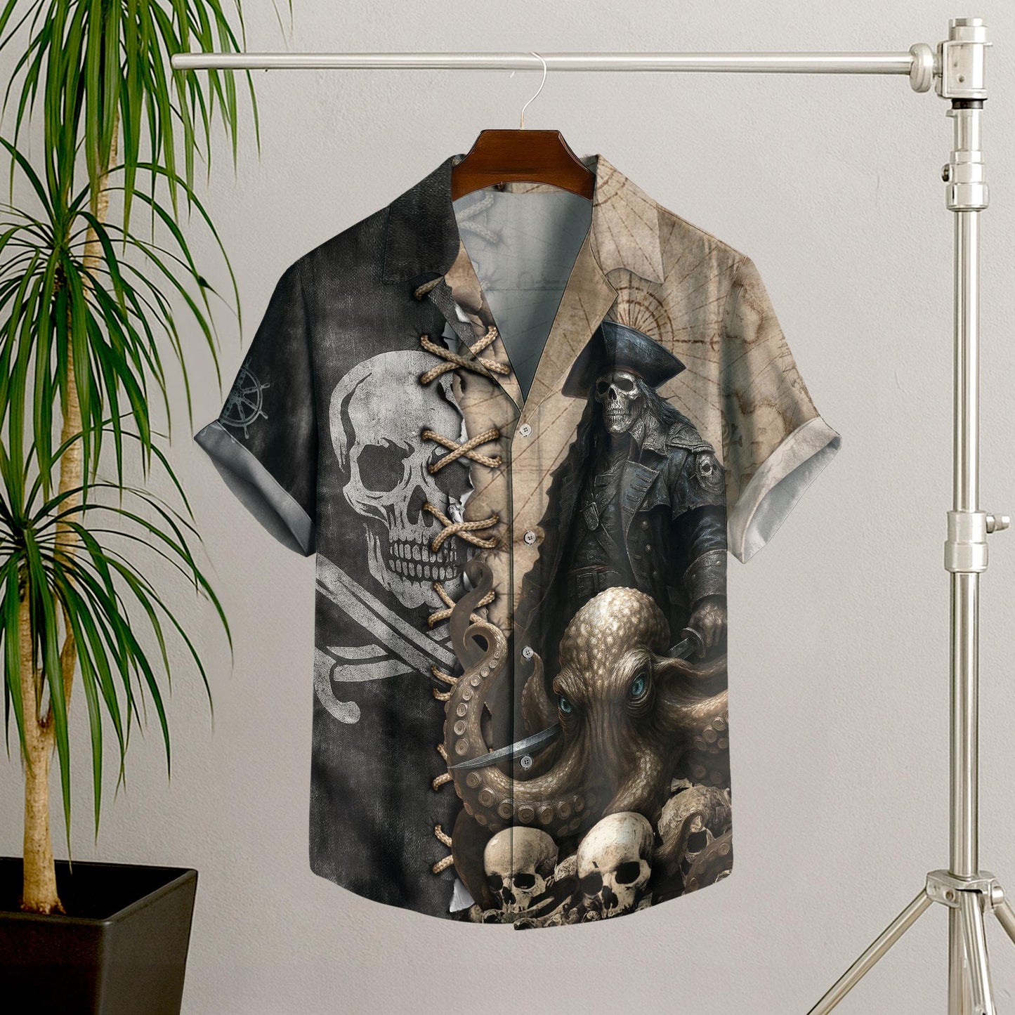Pirates Skull Hawaiian Shirt, Octopus Shirt Men