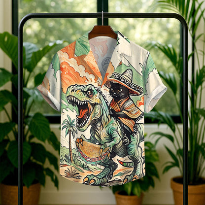 Dinosaur Summer Beach Shirt, Cowboy Shirt For Men