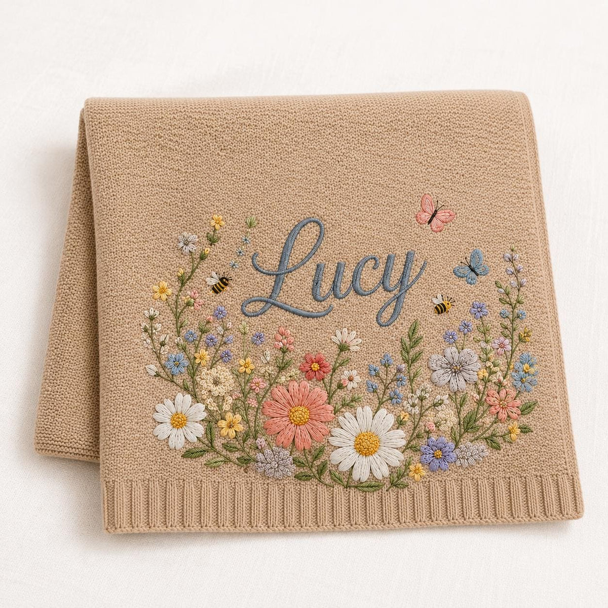 Personalized Floral And Butterfly Baby Blanket Embroidery