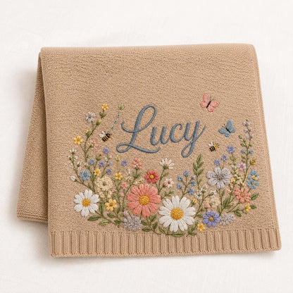 Personalized Floral And Butterfly Baby Blanket Embroidery