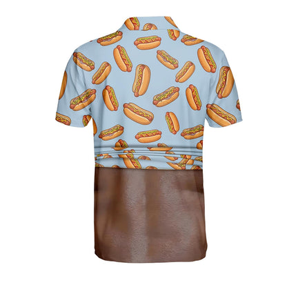 Hot Dog Belly Polo Shirt for Men, Dad Bod Illusion Shirt, BBQ Party Polo