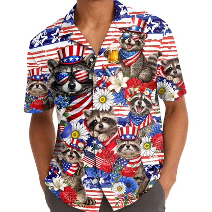 Patriotic Raccoon Hawaiian Shirt, Uncle Sam USA Aloha Button Down