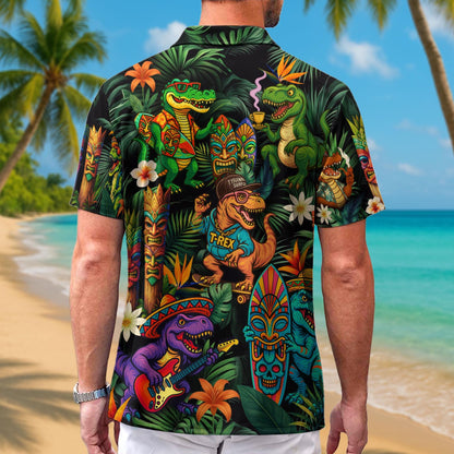 Dinosaur Tropical Hawaiian Tiki Shirts, Dinosaur Summer Beach Shirt