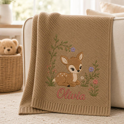 Soft Knitted Embroidery Custom Name Baby Blanket