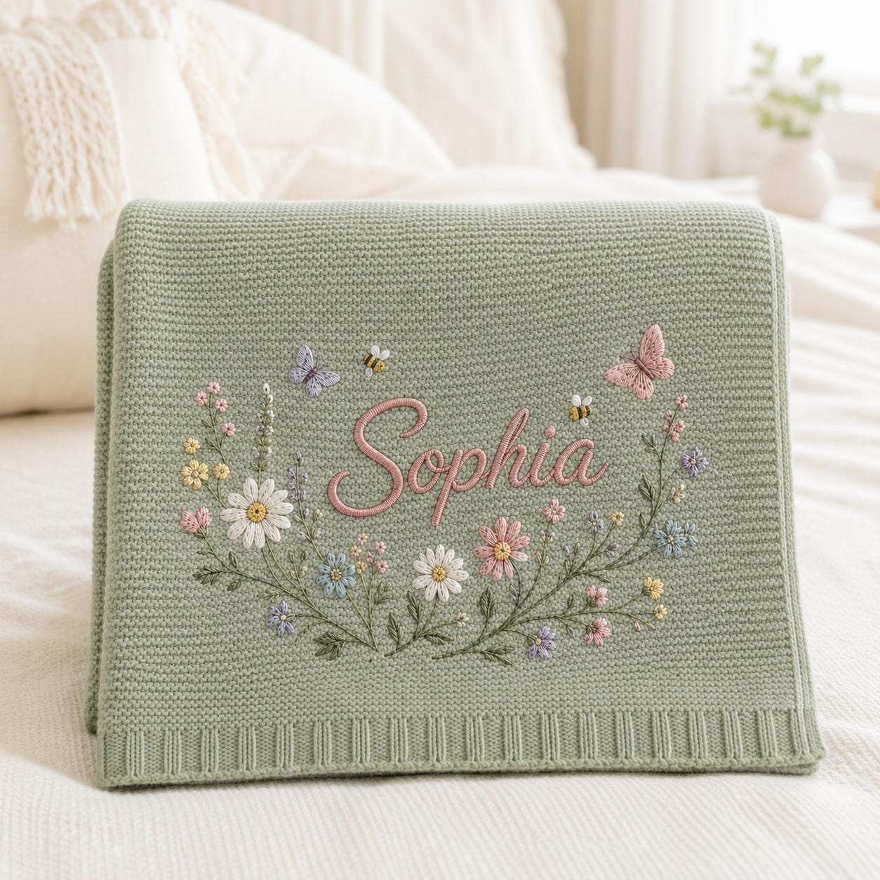 Personalized Embroidery Floral Wreath Baby Blanket