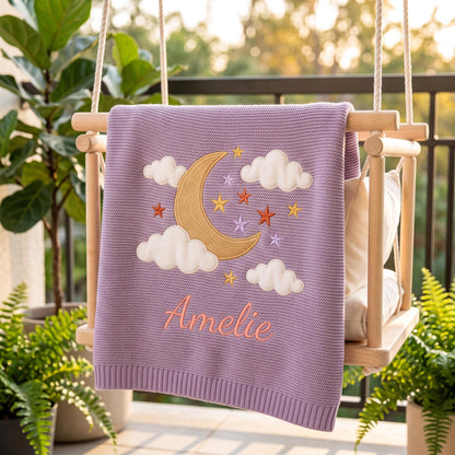 Custom Moon& Star Baby Knitted Embroidery Blanket