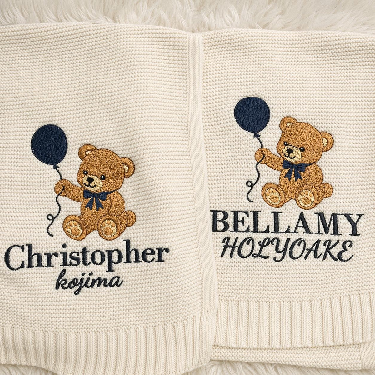 Personalized Teddy Bear Embroidered Baby Blanket