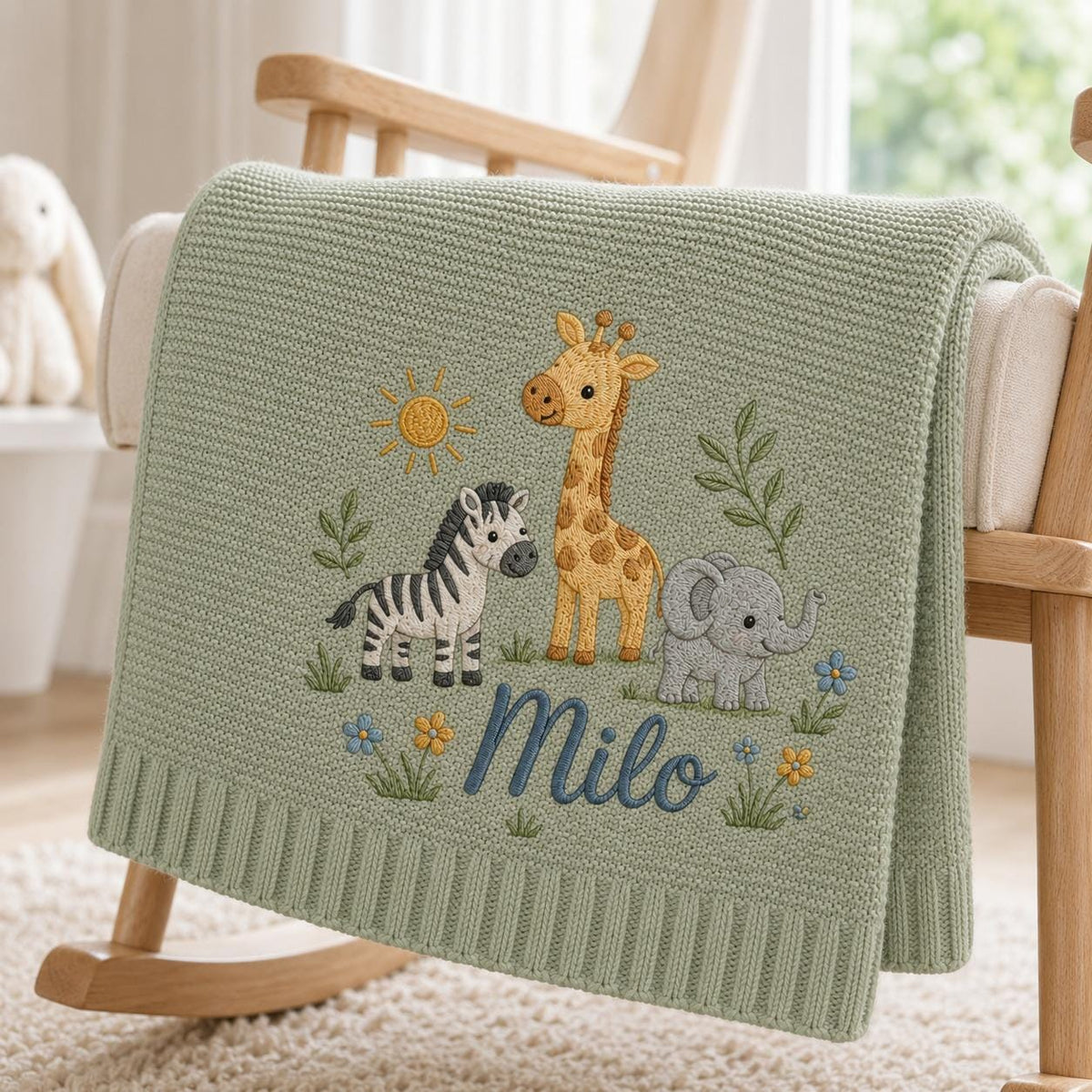 Personalized Embroidery Safari Baby Blanket with Name