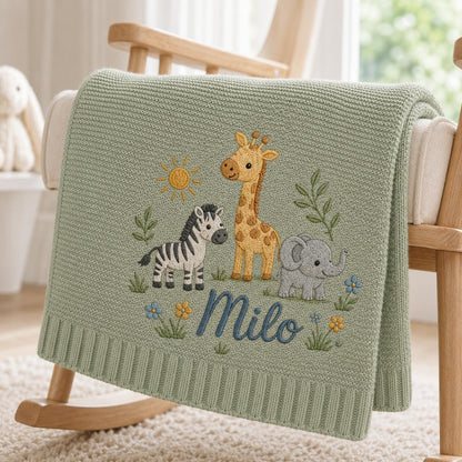Personalized Embroidery Safari Baby Blanket with Name