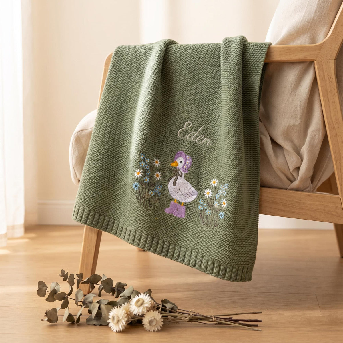 Personalized Embroidery Wildflower Baby Blanket