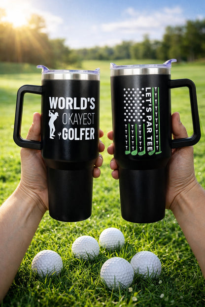 Let's Par Tee Golf Tumbler 40oz, Custom Funny Golf Tumbler, Printed Golf Tumblers With Handle, Mug Gift, Travel Cup TBGTP09