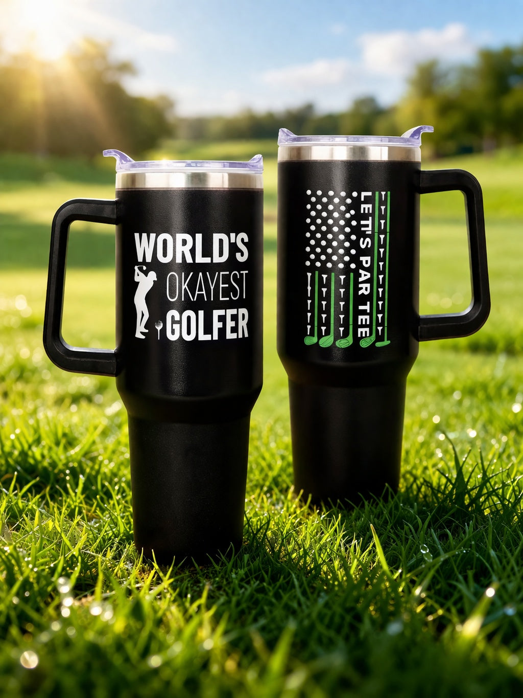 Let's Par Tee Golf Tumbler 40oz, Custom Funny Golf Tumbler, Printed Golf Tumblers With Handle, Mug Gift, Travel Cup TBGTP09