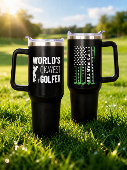 Let's Par Tee Golf Tumbler 40oz, Custom Funny Golf Tumbler, Printed Golf Tumblers With Handle, Mug Gift, Travel Cup TBGTP09