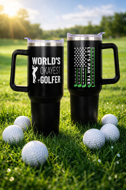 Let's Par Tee Golf Tumbler 40oz, Custom Funny Golf Tumbler, Printed Golf Tumblers With Handle, Mug Gift, Travel Cup TBGTP09