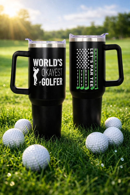 Let's Par Tee Golf Tumbler 40oz, Custom Funny Golf Tumbler, Printed Golf Tumblers With Handle, Mug Gift, Travel Cup TBGTP09