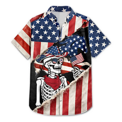America 250 Years Cowboy Skeleton Hawaiian Shirt