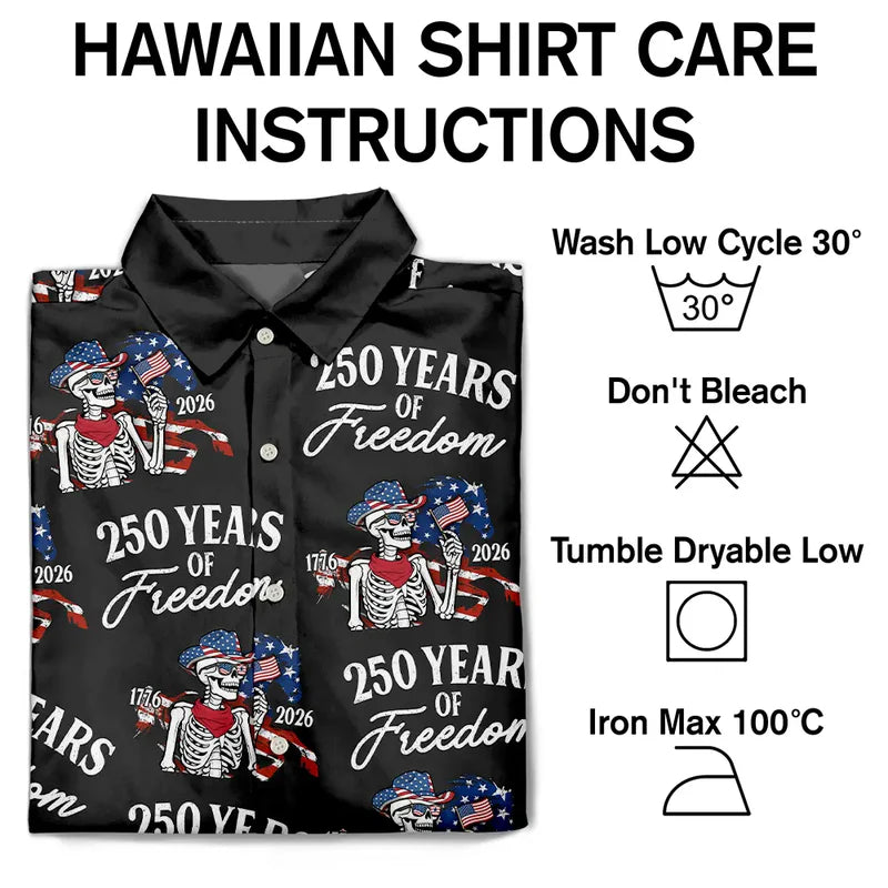 America 250 Years Of Freedom Cowboy Skeleton Hawaiian Shirt