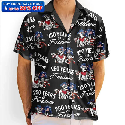 America 250 Years Of Freedom Cowboy Skeleton Hawaiian Shirt