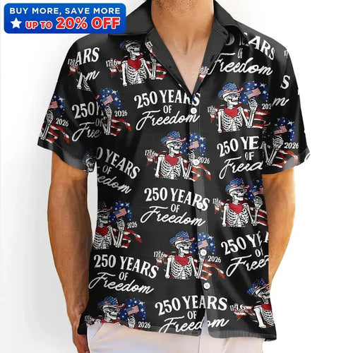 America 250 Years Of Freedom Cowboy Skeleton Hawaiian Shirt