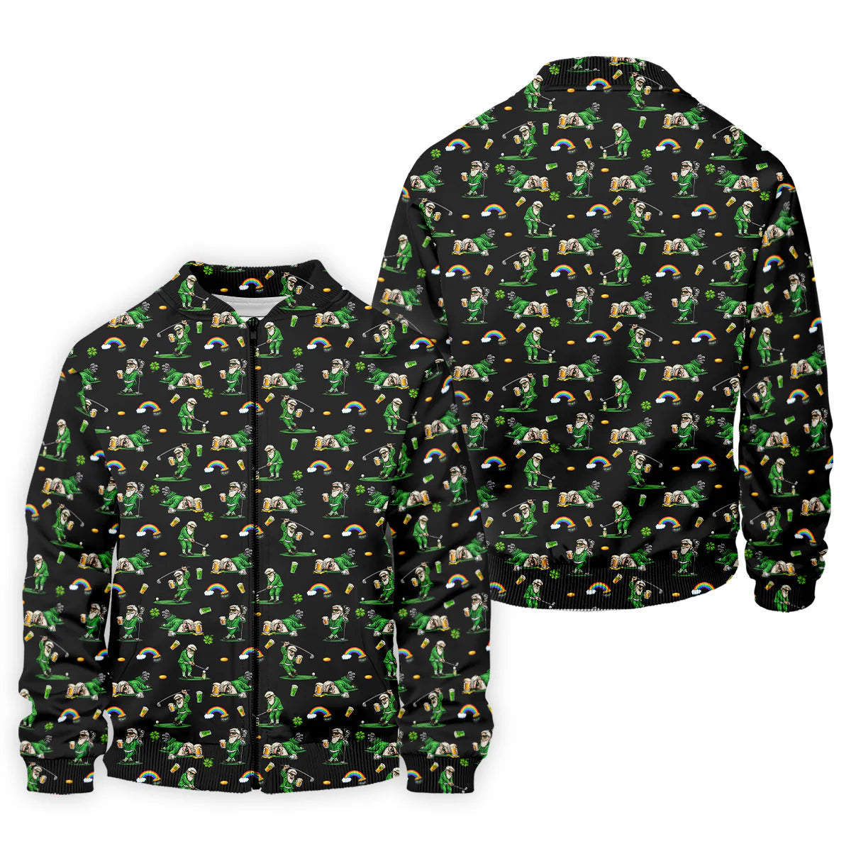 St Patrick's Day Leprechaun Character Golf And Beer Black Golf Shirt