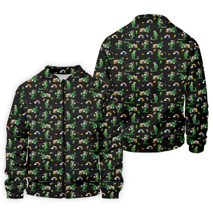St Patrick's Day Leprechaun Character Golf And Beer Black Golf Shirt
