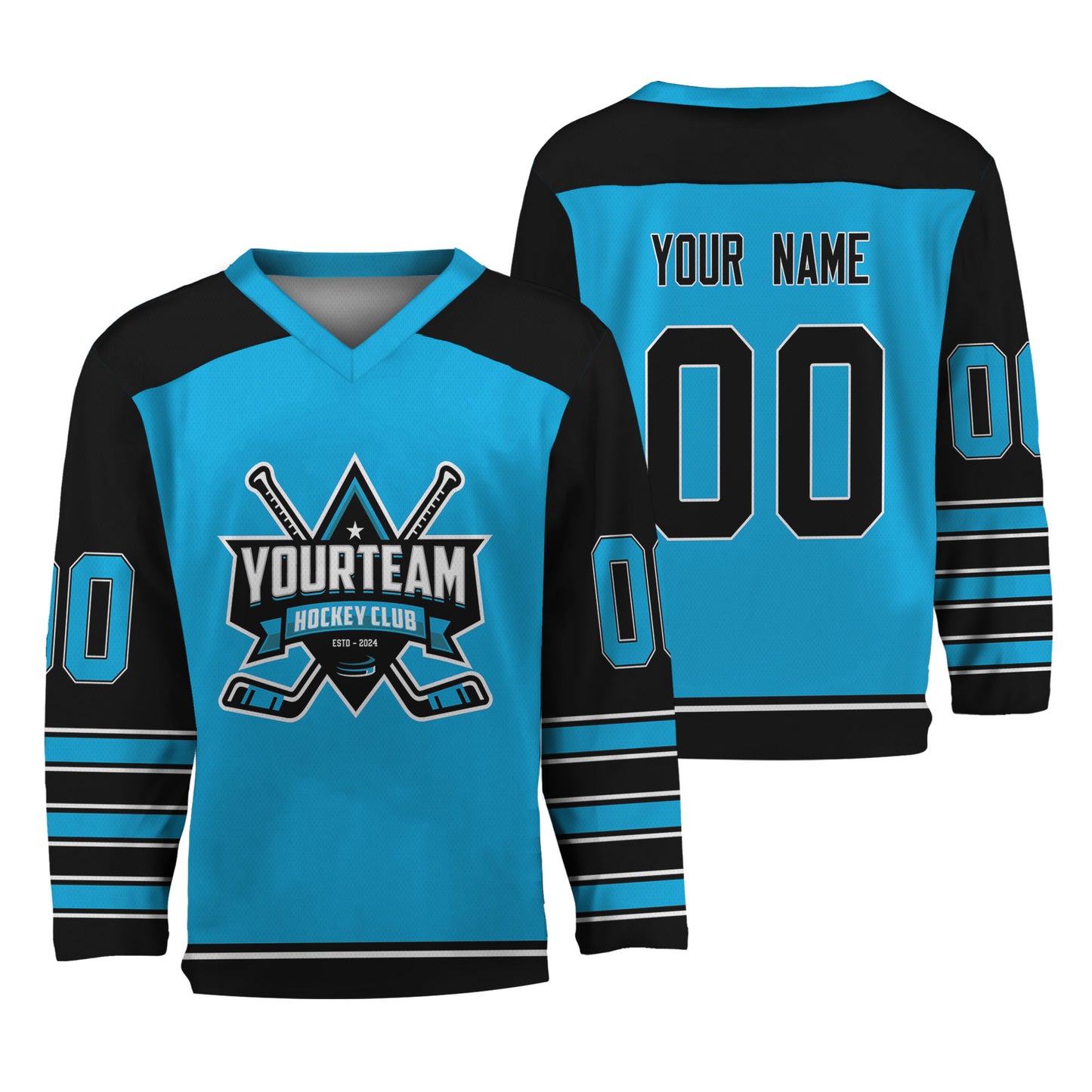 Personalize Hockey Team Name And Number Blue Jersey