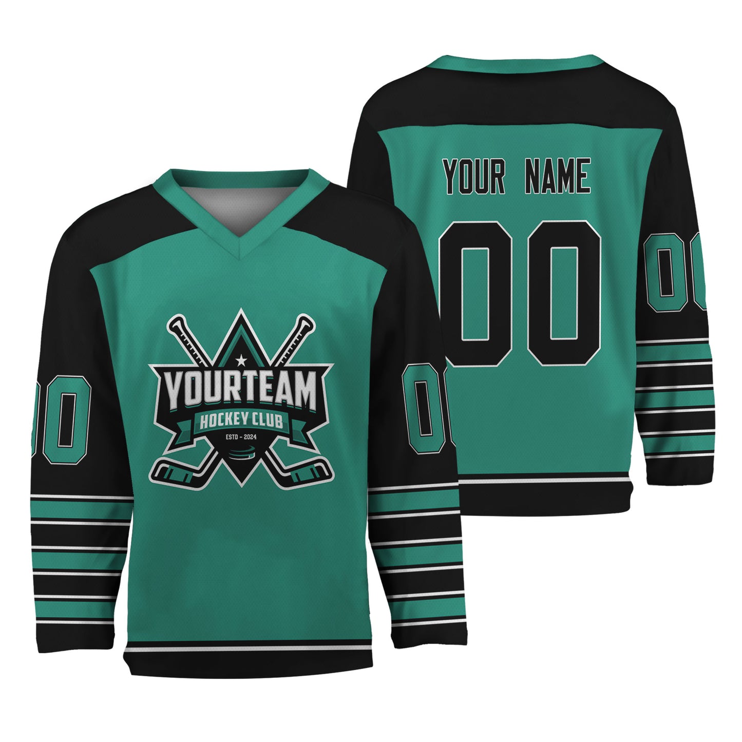 Personalize Hockey Team Name And Number Green Jersey
