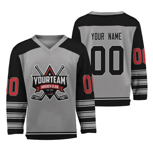 Personalize Hockey Team Name And Number Grey Jersey
