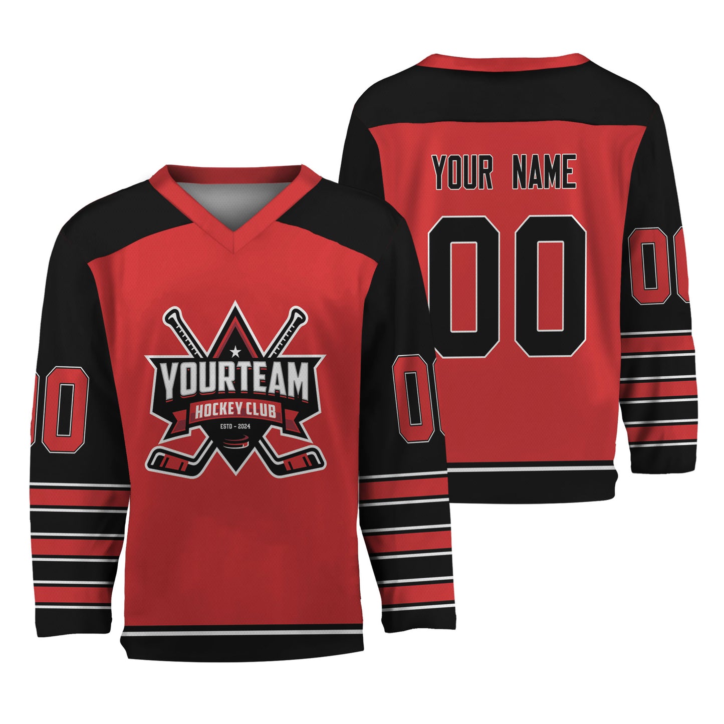 Personalize Hockey Team Name And Number Red Jersey