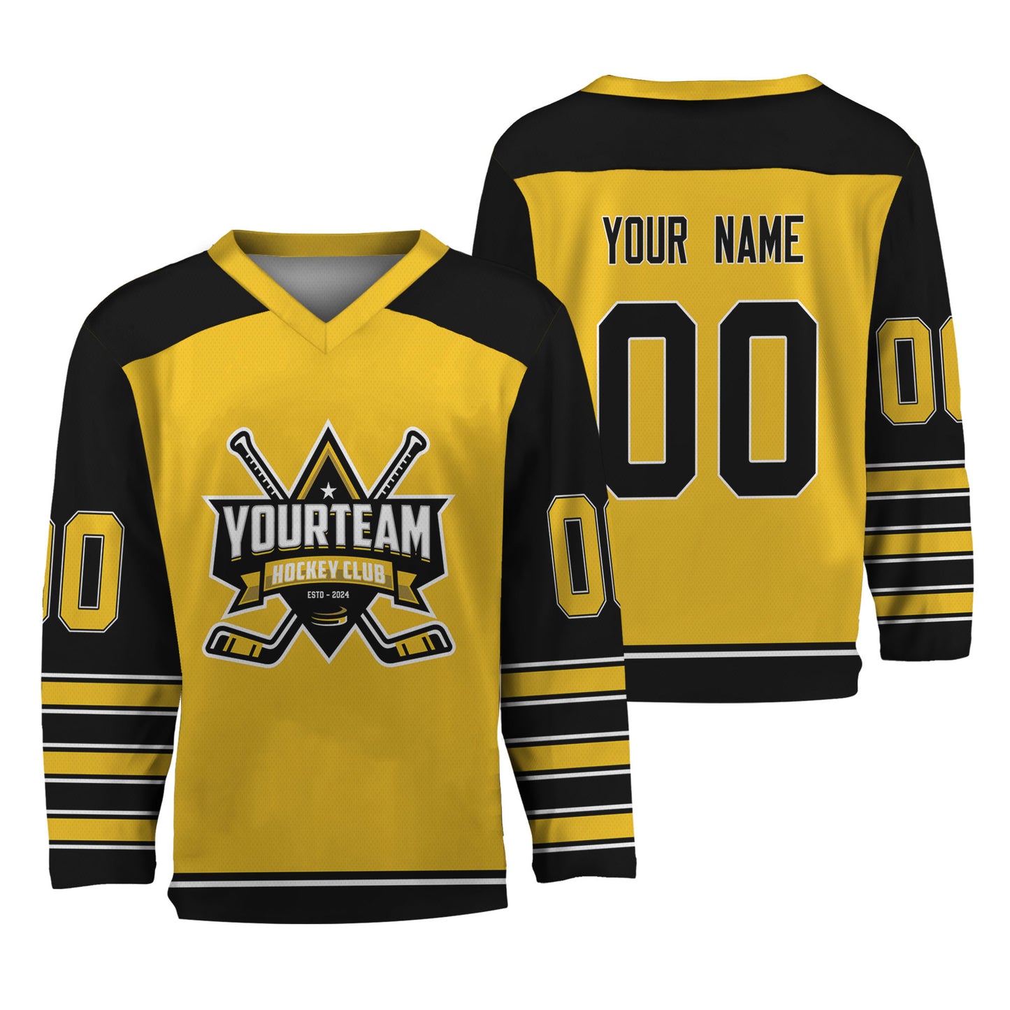 Personalize Hockey Team Name And Number Yellow Jersey