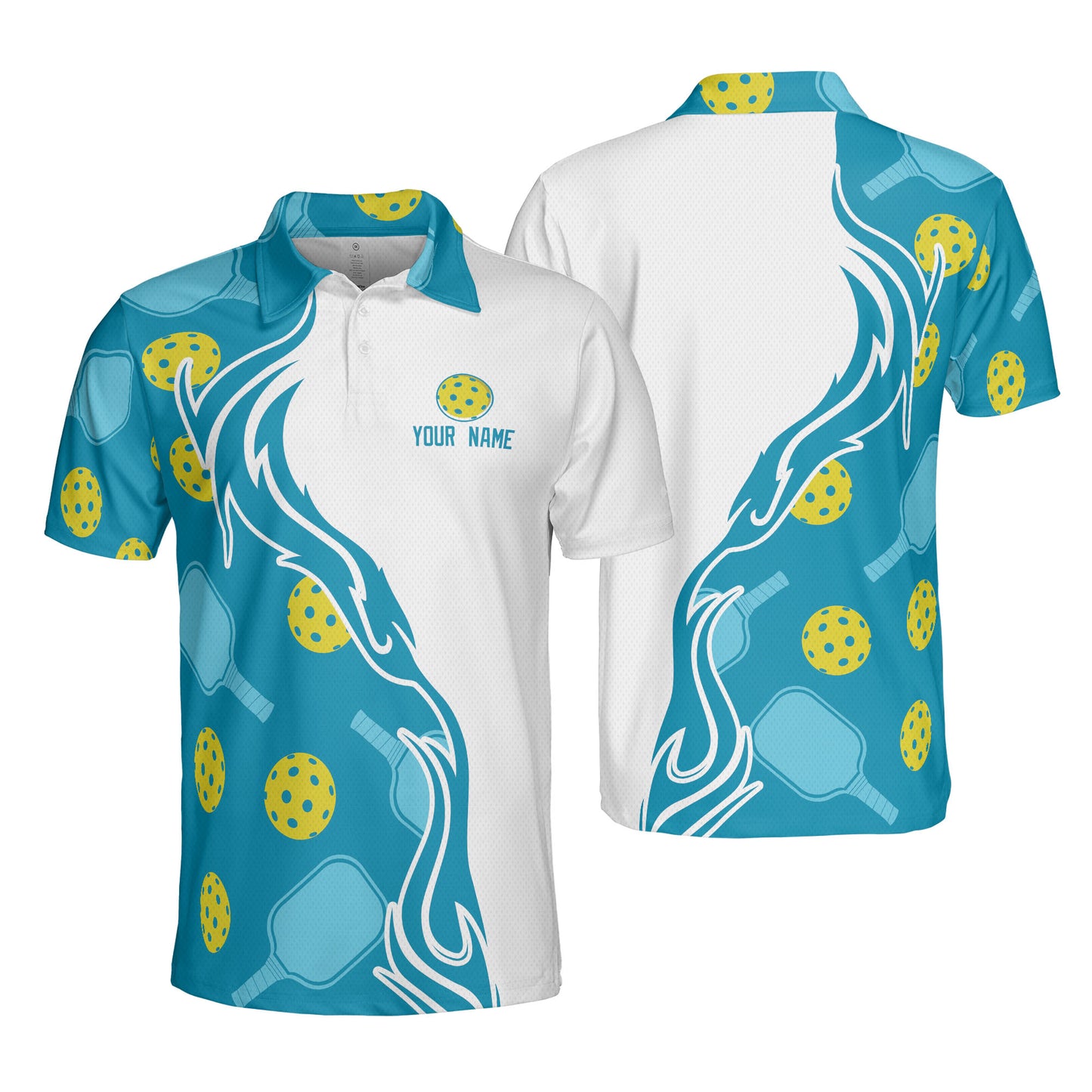 Custom Cyan and White Pickleball Polo