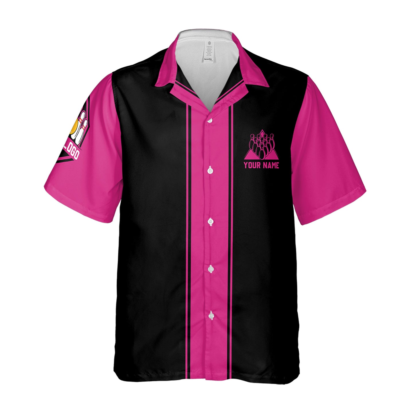 Custom Team Retro Pink and Black Bowling Shirt