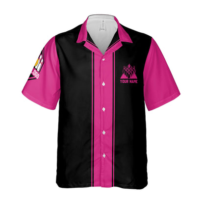Custom Team Retro Pink and Black Bowling Shirt
