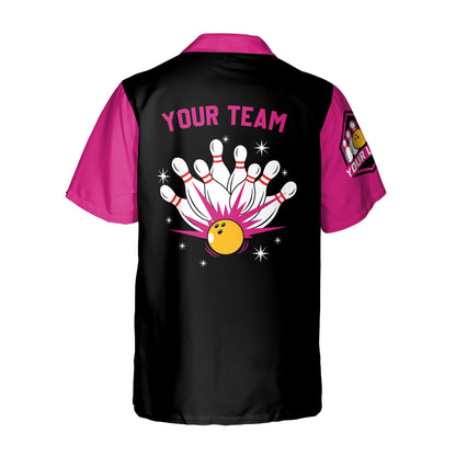 Custom Team Retro Pink and Black Bowling Shirt