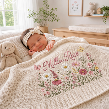 Personalized Embroidered Floral Baby Name Blanket