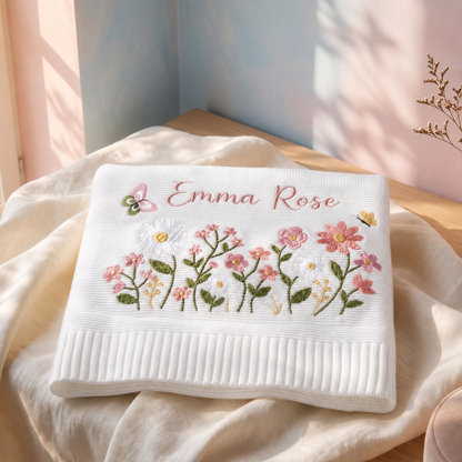 Personalize Embroidered Floral Baby Blanket
